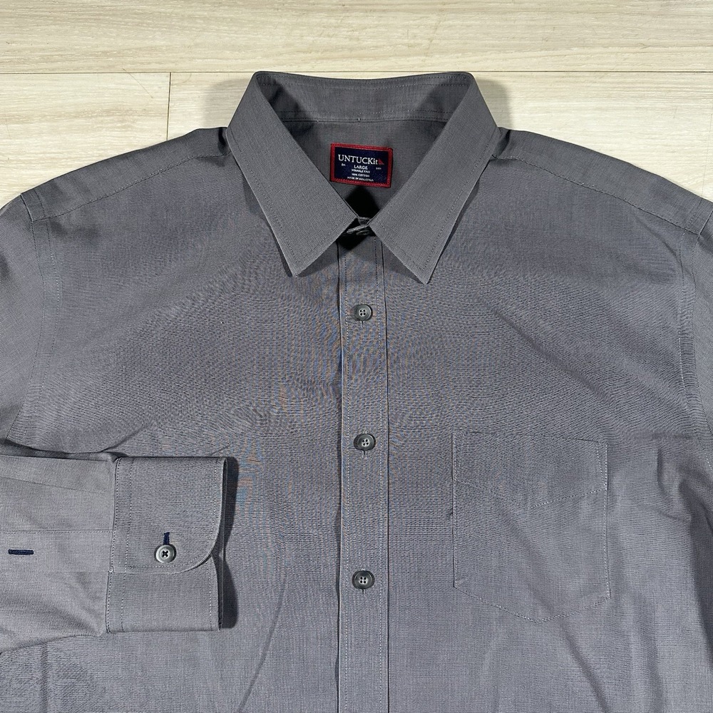 UNTUCKit Wrinkle Free Button Up Long sleeve Shirt Gray Men’s Size Large EUC